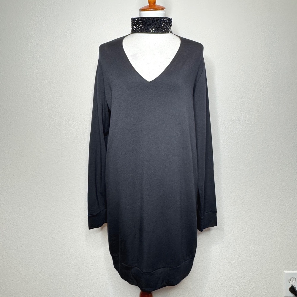 BAILEY/44 V Neck Mini Dress Beaded Choker LG Black Long Sleeve Avant Guarde‎